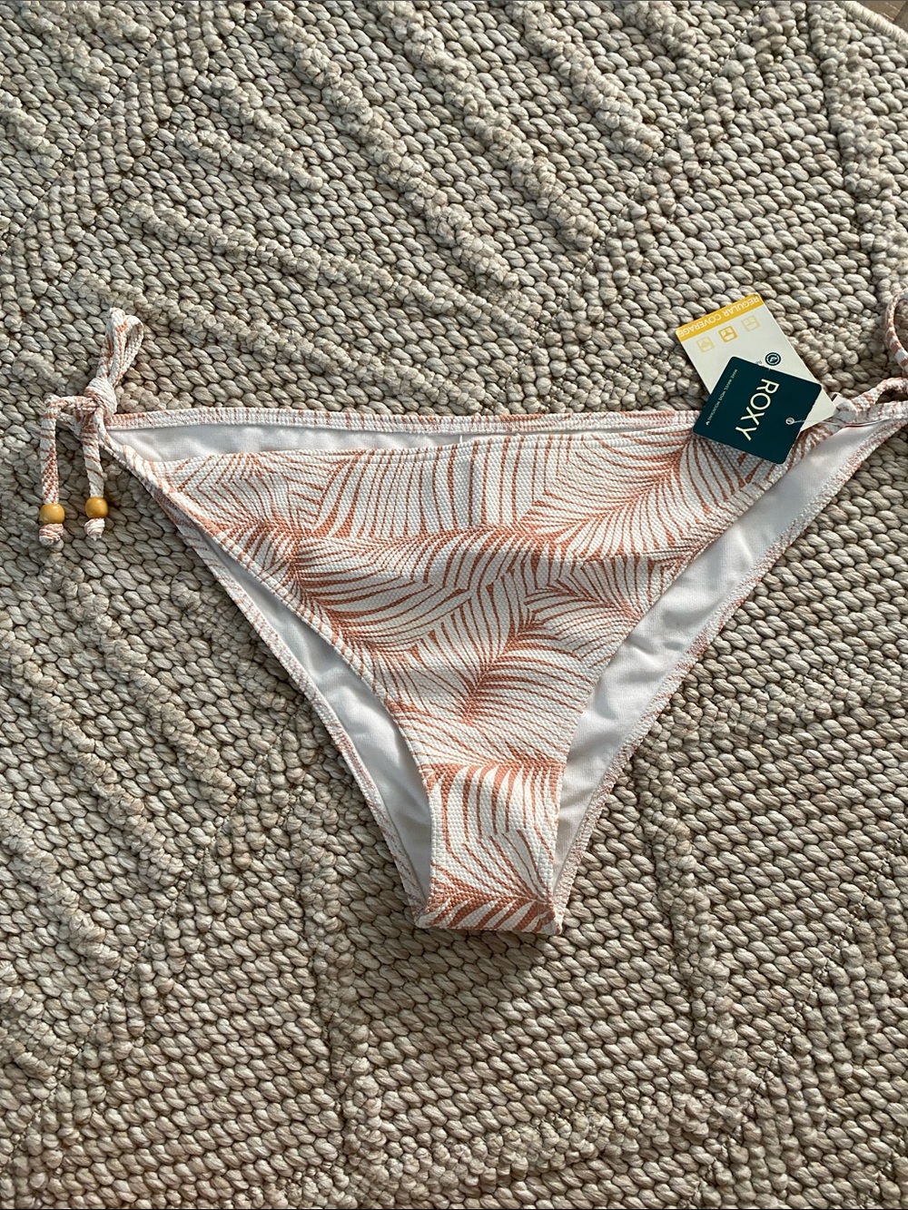 Roxy Peach Palm Tie-Side Bikini Bottom - White & tan